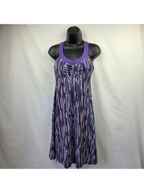 PrAna Shauna Racerback Athleisure Dress With Abstract Purple Print Size Small